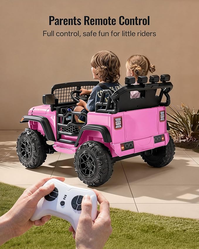 2 Seater Ride on Car Toy, 24V 4WD Electric Car for Kids 4-8 with Remote Control, 4x200W Motors, Capacity 110 lb - Light Pink