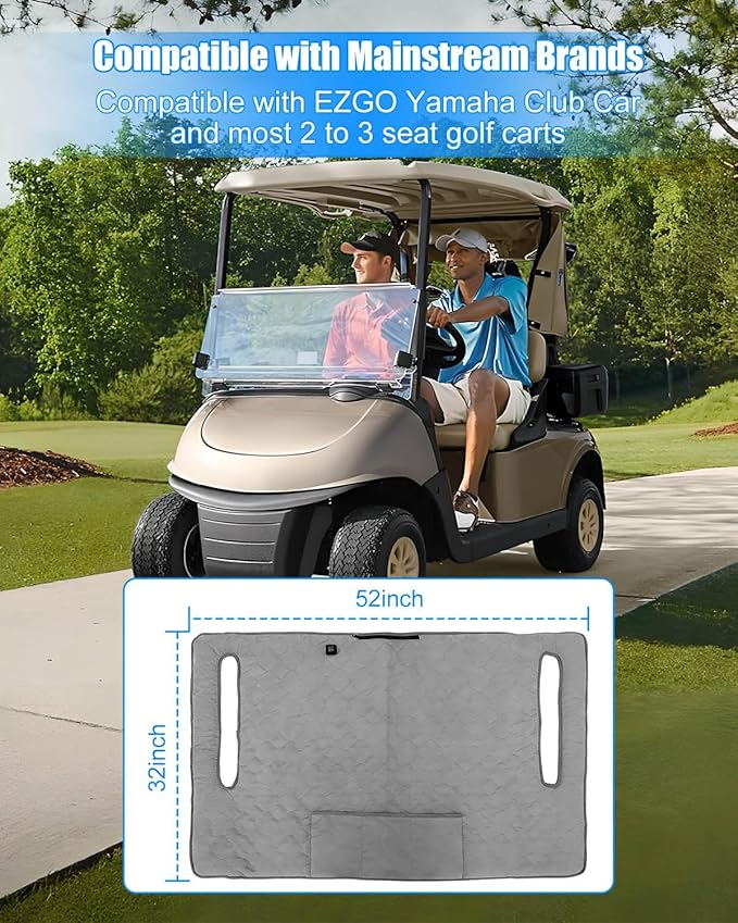 Heated Golf Cart Seat Cover, Non-Slip Winter Golf Cart Seat Warmer Towel Blanket Compatible with EZGO Yamaha Club Car and Most 2 to 3 Seats, 52×32 Inch
