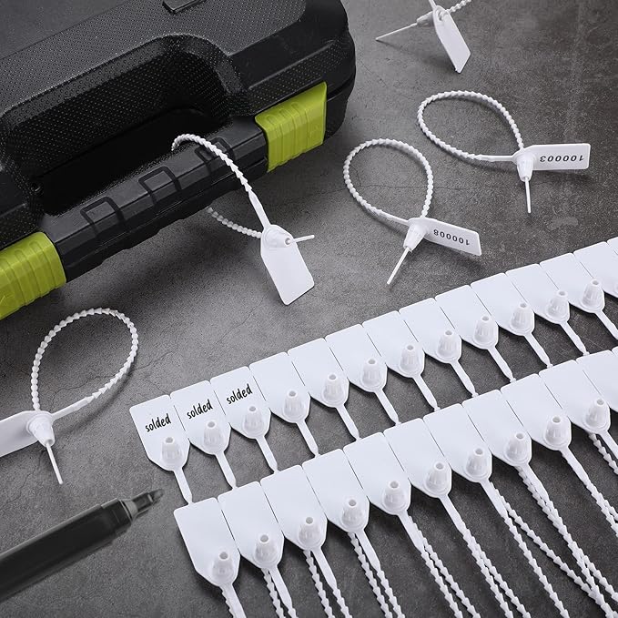 1000 Pcs Plastic Tamper Seals Fire Extinguisher Tags Security Tags Seals Safety Numbered Zip Ties Labels Safety Disposable Self Locking Signage 250 mm Length (White)