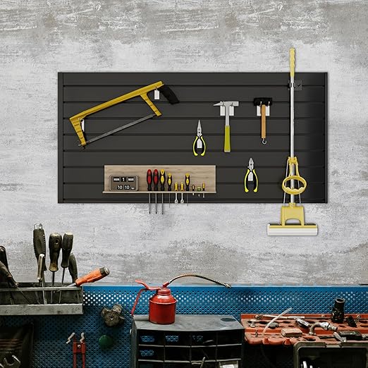 Slatwall Panel 4 FT x 2 FT, Interlocking Slat Wall Paneling, Wall Mounted PVC Wallpanel, Suitable for Garage Storage and Organizer, Slatwall Board, Shelves - Black