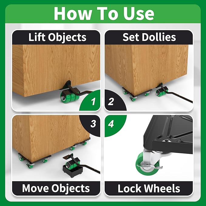 Upgraded Heavy Duty Furniture Dolly 360° Rotating 5 Wheels, Alloy Steel Furniture Movers Up to 3748 lbs/1700 Kg Load Capacity with Measure Tape and Leveler (6.9x6.5 in)