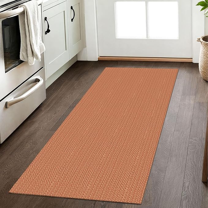 IOHOUZE Washable Runner Rug 2x5 Non Slip Runners for Hallways Entryway Runner Indoor, Kitchen Throw Rug Woven Cotton Floor Carpet for Hall Entrance Bedroom, Rustic Orange