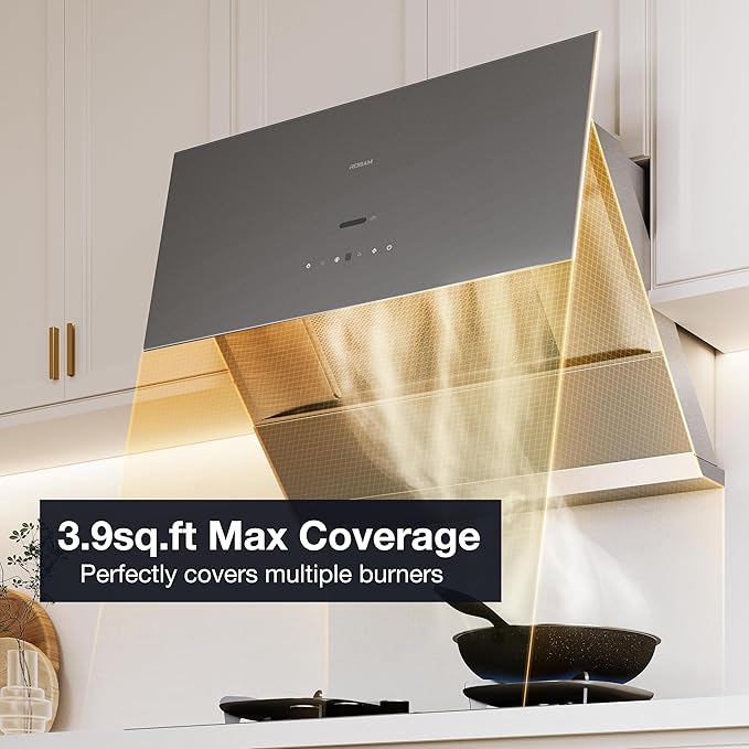 ROBAM Under Cabinet or Wall Mount Kitchen Range Hood 36" R-Max3 White, 1400CFM Auto-Adjust Speed Control with LED Lights Vent Hood, Fingerprint Resistance and R-Link Tech