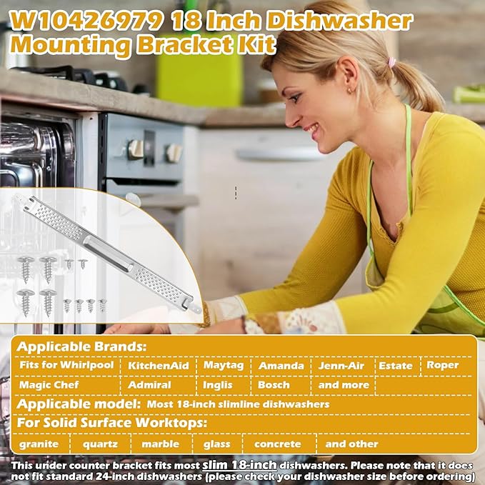 IWIWE W10426979 18" Compact Dishwasher Mounting Bracket Kit Fit for Whirlpool, KitchenAid and Maytag Compact 18 Inch Dishwasher for Granite and Quartz Countertops (W10426979 (18") – for Slim Compact)