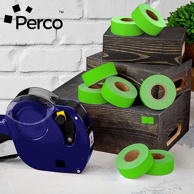 Perco 1 Line Fluorescent Green Labels - Case of 30 Sleeves, 240,000 Blank Pricing Labels for Perco Lite, X, Plus and Pro 1 Line Price and Date Guns