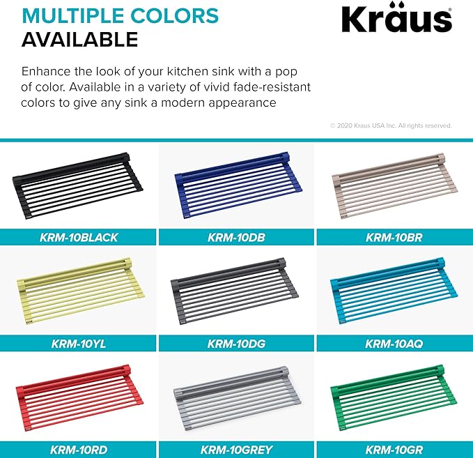 Kraus Multipurpose Over-Sink Roll-Up Dish Drying Rack, Colander and Trivet in Black, KRM-10BLACK