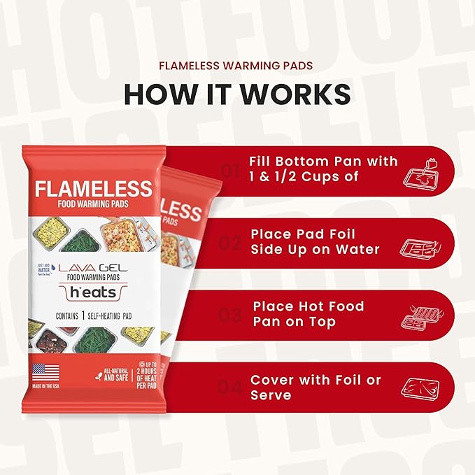 Flameless Food Warmers (6 Pack) – Disposable Pads to Keep Food Warm – Half Size Pan Warmers for Catering, Buffet, Parties & Chafing Dishes