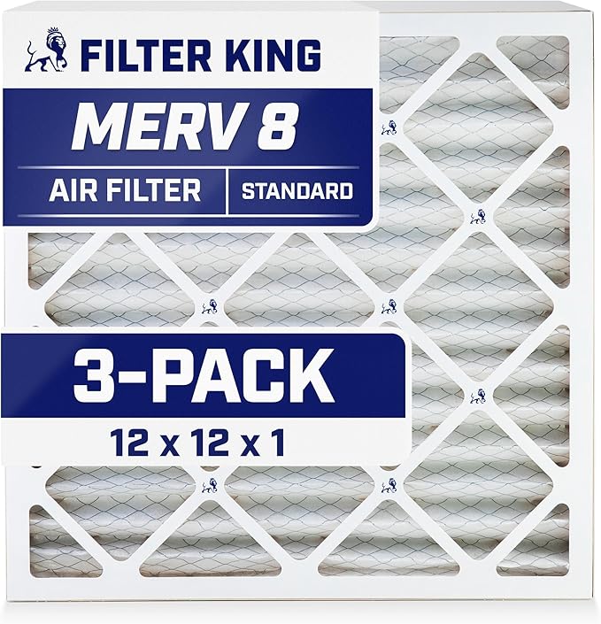 Filter King 12x12x1 Air Filter | 3-PACK | MERV 8 HVAC Pleated A/C Furnace Filters | MADE IN USA | Actual Size: 11.5 x 11.5 x .75"