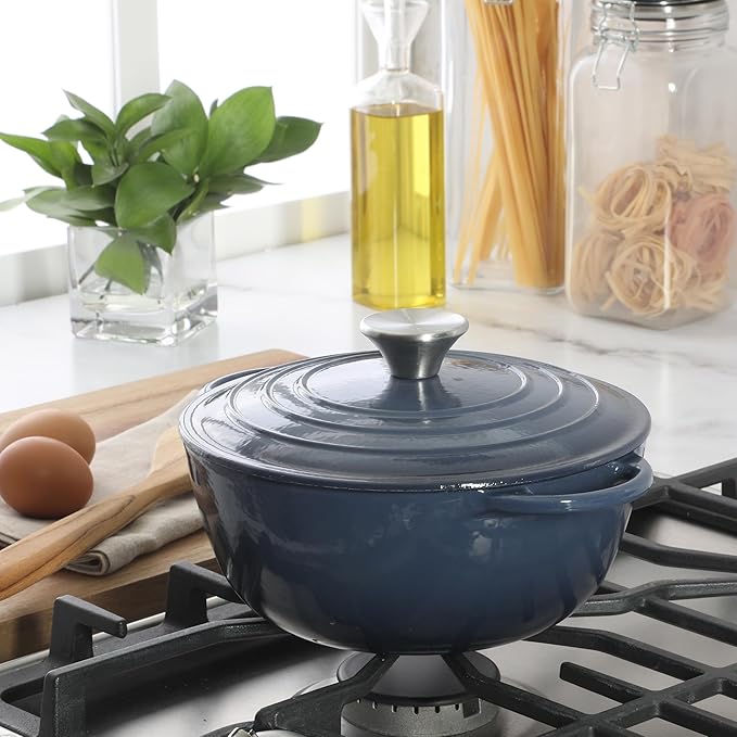Gibson Home Addlestone 2.65 Qt Enameled Cast Iron Dutch Oven Pot with Lid – Round, Oven Safe to 500°F, Ideal for Bread Baking & Stews - Gradient Navy Blue
