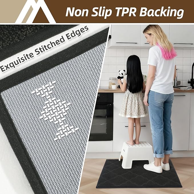 COSY HOMEER Kitchen Rugs 24"x36" Non-Slip Washable Kitchen Mats for Floor Absorbent Kitchen Carpet Soft Rugs for Kitchen,Sink Mat,Entrance,Area Rug,Black