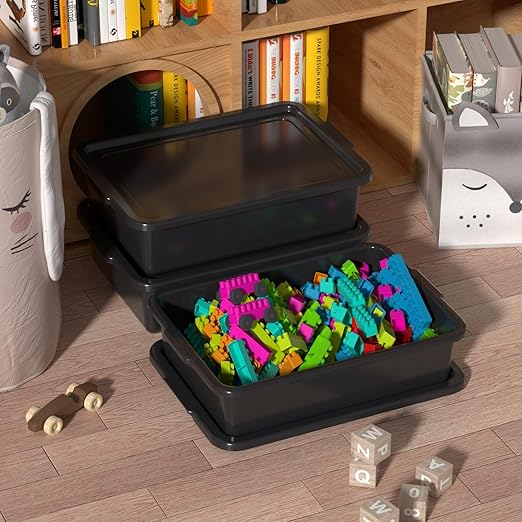 13 L Plastic Bus Tubs with Lids, Food Service Bus Tub Box, Black, 12 Packs