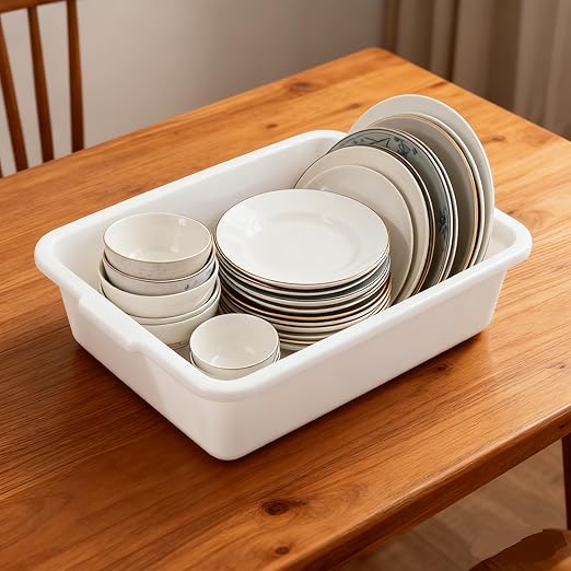 4-Pack 23 Liter Commercial Bus Tubs, White Plastic Wash Basin Bus Tote, Dish Wash Basin Tub Pans