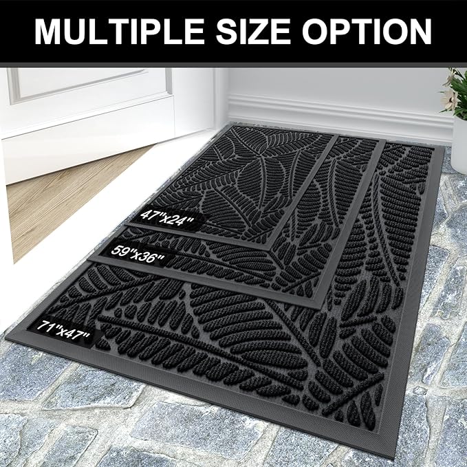 Colorxy Waterproof Doormat, Sturdy Natural Rubber Front Indoor Mat, Non Slip Low Profile Indoor Outdoor Door Mats, Stain and Fade Resistant Floor Mat, Easy Clean Patio Entrance Mat, 47''x24'', Black