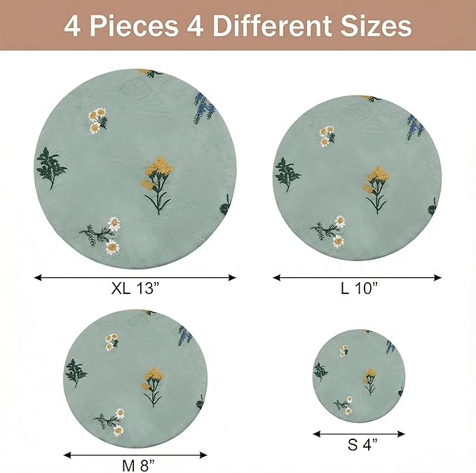 Reusable Bowl Covers (Set of 4) - Breathable Cotton Linen Sourdough Accessories - Elastic Durable Fabric Food Lids for Proofing Baskets & Bread Baking Supplies (Sage Green)