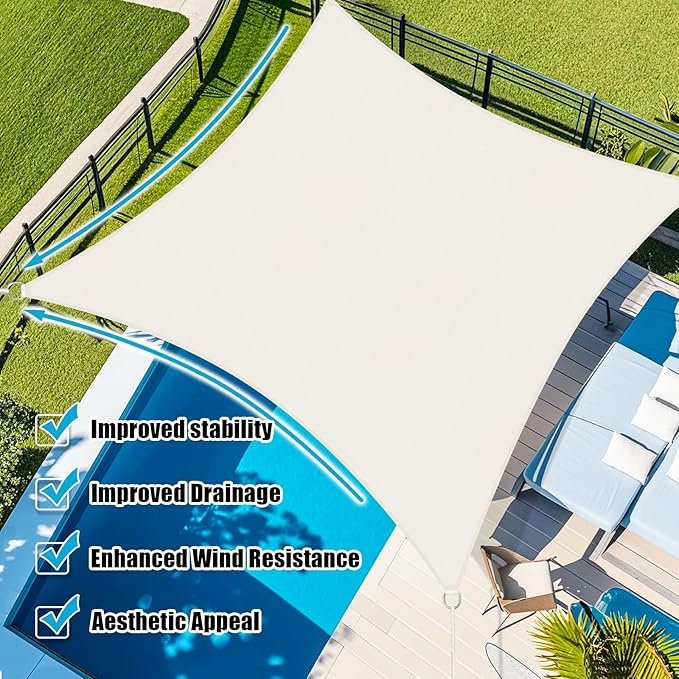 Amagenix Sun Shade Sail 13'X20' Curved Edge Outdoor Shade Canopy Cream Breathable 95% UV Block Shade Cloth for Patio Garden Backyard (We Make Custom Size)