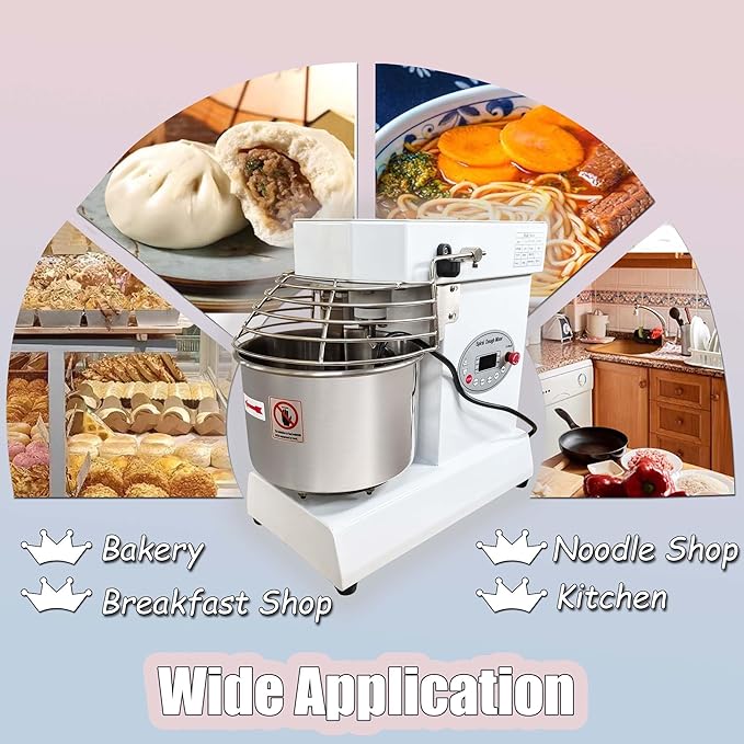 INTSUPERMA Commercial Dough Mixer Machine 10 L Capacity Electric Food Mixer with Double Action Double Speed 10 QT Spiral Mixer for Schools Bakeries Restaurants Pizzerias 110V 550W