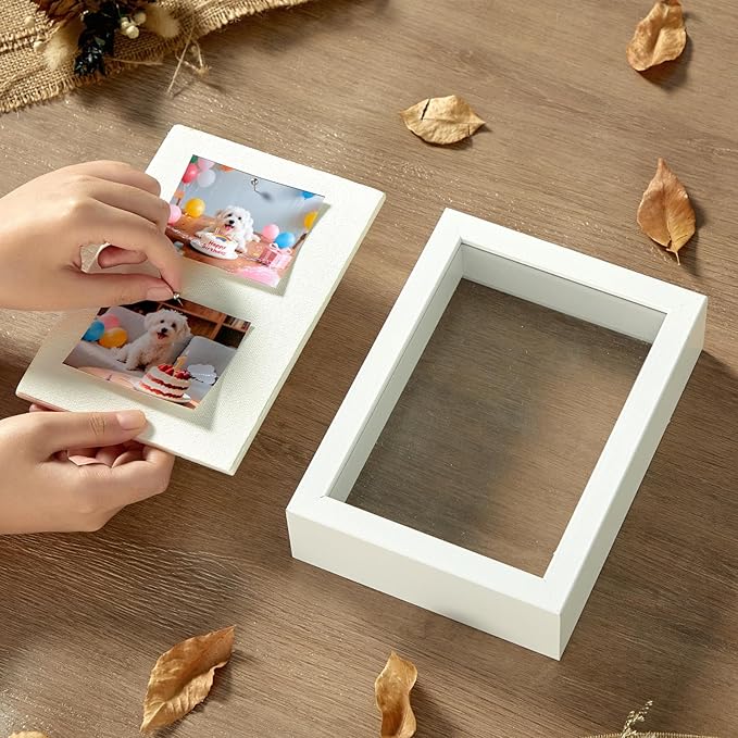 5x7 Mini Shadow Box Display Case Picture Frame with Soft Linen Back,Small Deep White Shadow Box 5x7 for Flowers Medal Display Case Jersey pet Graduation Memorabilia Baby Ltems Crafts Photos
