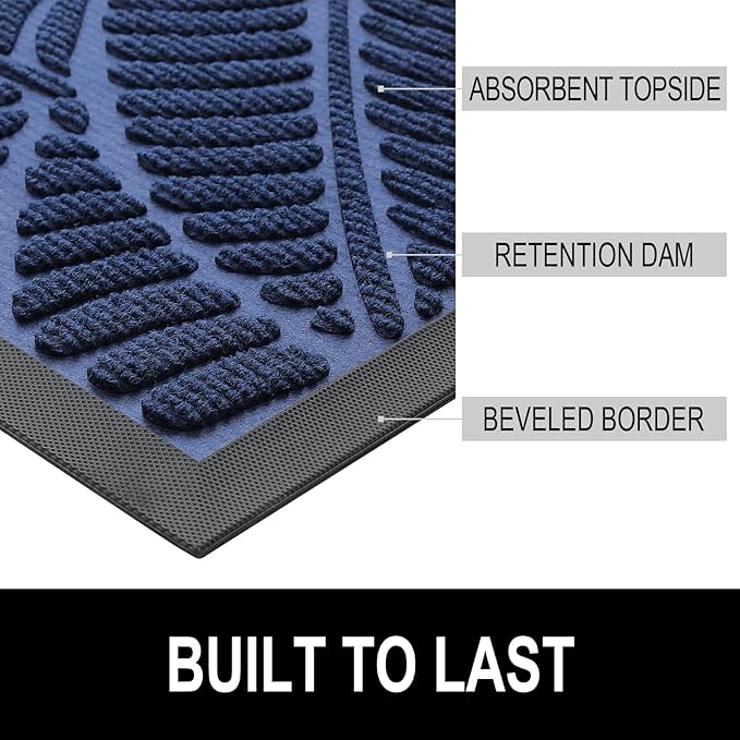 Colorxy Waterproof Doormat, Sturdy Natural Rubber Front Indoor Mat, Non Slip Low Profile Indoor Outdoor Door Mats, Stain and Fade Resistant Floor Mat, Easy Clean Patio Entrance Mat, 47''x24'', Navy