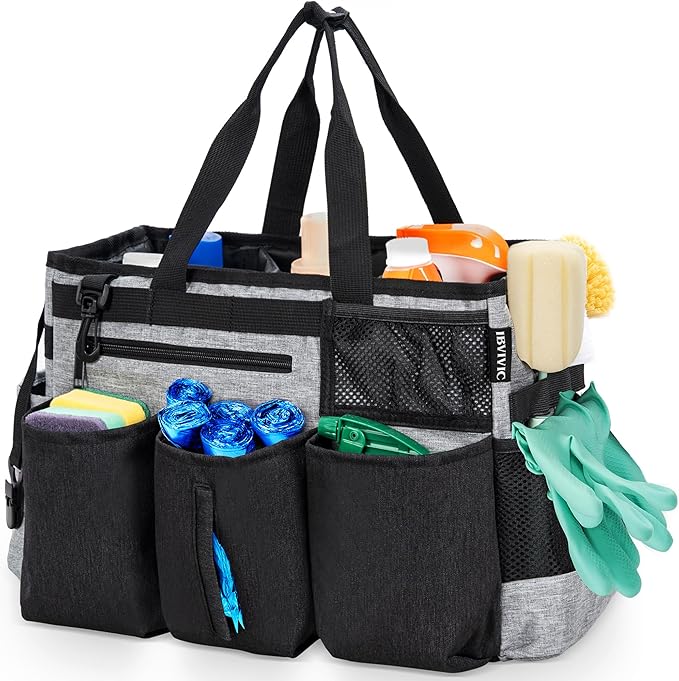 Wearable Cleaning Caddy Bag for Cleaning Supplies,Large Capacity Cleaning Organizer Grey