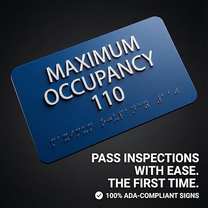 ALPHA DOG ADA SIGNS Custom Maximum Occupancy Sign 4x8 Inch - Personalized Room Capacity Limit Sign with Grade 2 Braille - ADA Compliant Business Signage - Made in USA - Blue