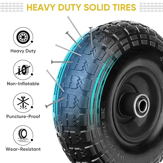 TICONN 4.00-6 Tire and Wheel Flat Free, 2 Pack 13" Solid Tires with 5/8" Axle Bore Hole and Double Sealed Bearings, Perfect for Wheelbarrow, Garden Cart, Wagon, Dolly (Black, 2PK)