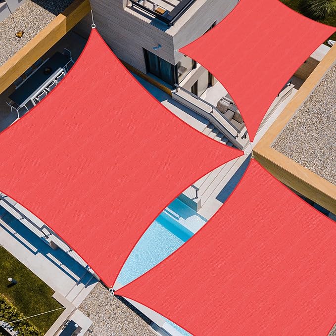 Amagenix Sun Shade Sail 7'X13' Curved Edge Outdoor Shade Canopy Scarlet Breathable 95% UV Block Shade Cloth for Patio Garden Backyard (We Make Custom Size)