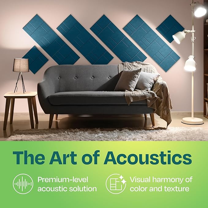 Acoustic Panels 12-Pack Soundproof Wall Panels 12"x12"x0.4" Decorative Sound Dampening for Your Home, Office, Studio, Bedroom & More with Unique GridFrame Carving [Ocean Turquoise]