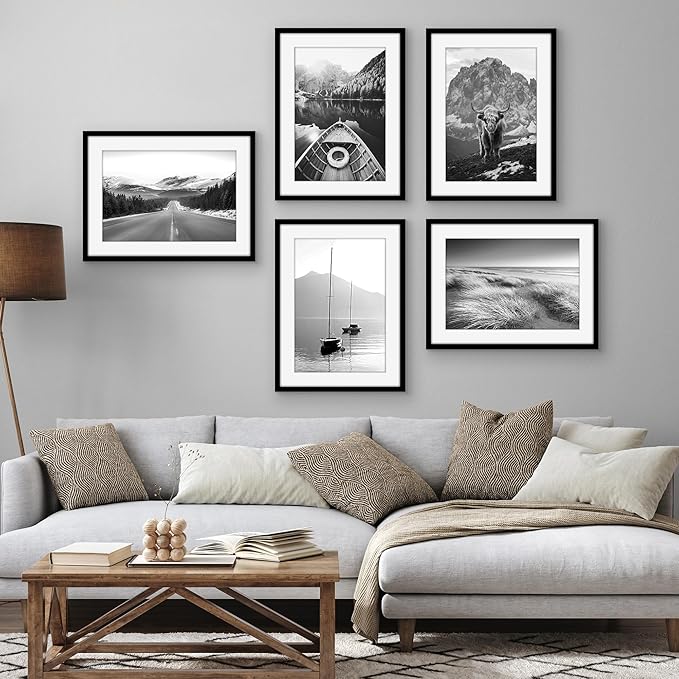 Americanflat 17x23 Picture Frame with Polished Plexiglass - Set of 5 - Use as 13x19 Frame with Mat or Display 17x23 Photo Without Mat - Galleria Collection - Picture Frames for Wall Display - Black