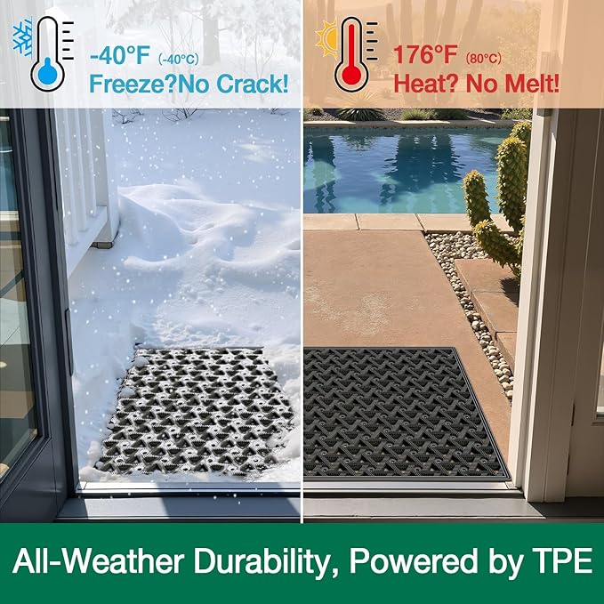 LUMI Outdoor Doormat 24x36, Front Door Mat Outside Entrance, Heavy Duty Rubber Welcome Exterior Door Mat Non Slip Waterproof, Outdoor Rubber Mats with Drainage Holes, Easy Clean Entryway Mats, Black