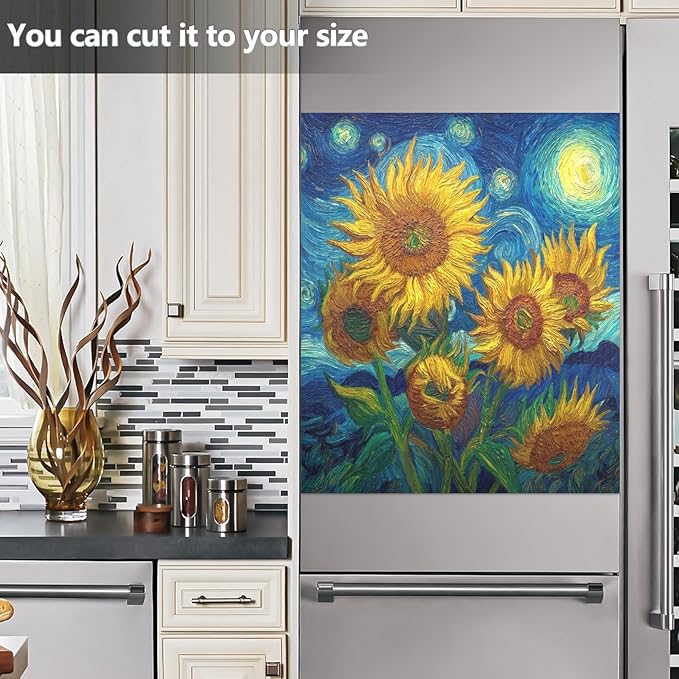 Starry Sunflowers Blue Dishwasher Magnet Cover Front Door Magnetic Dishwasher Cover Decorative Refrigerator Magnet Covers Dishwashers Magnetic Sticker for Home Kitchen Decor, 23" x 26"