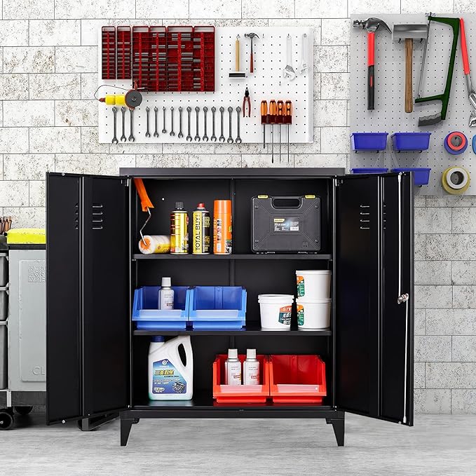 SISESOL Storage Cabinet with Doors and Shelves,40" Metal Storage Cabinet with Lock Door Adjustable Shelf,Office Storage Cabinets,Garage Tool Cabinets for Home,Office,School,Kitchen