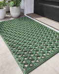 DEXI Front Door Mat Outside Entrance Rubber 19x30, Welcome Floor Doormat Heavy Duty Non Slip, Dirt Trapper Waterproof Exterior Entry Mats All Weather for Patio Entryway Drainage, Green