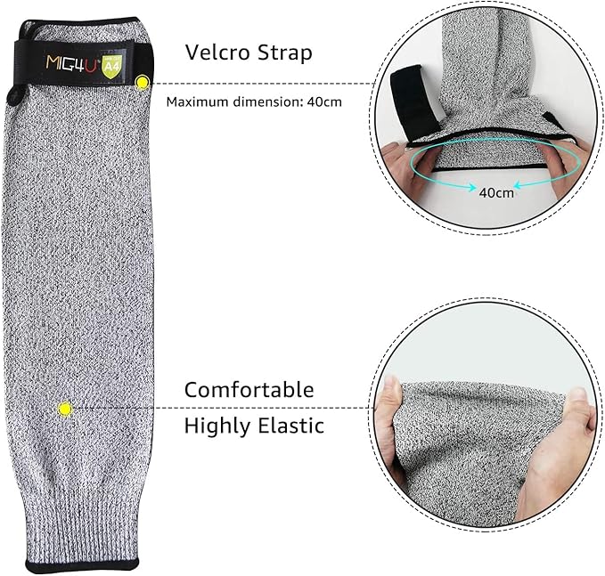MIG4U Cut Resistant Sleeves, Safety Protection Arm Guards for Men and Women Yard Work, Construction, Farm, Gardening, Adjustable Fit, 1 Pair 20" Grey