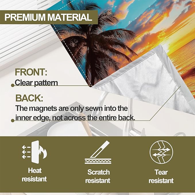 Tropical Palm Dishwasher Magnet Cover,Sunset Sea Beach Kitchen Decor Waterproof Refrigerator Magnet Appliance Cover Protector,23Wx26H Inches