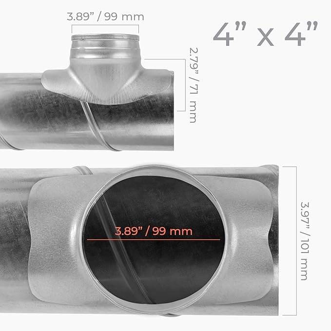Galvanized Steel Saddle Takeoff – Round 90 Degree Splitter for 4” Duct with 4" Outlet Branch Connector - Range Hood Duct Adapter - Heavy Duty Supply/Exhaust Air Ventilation Duct Work Collar
