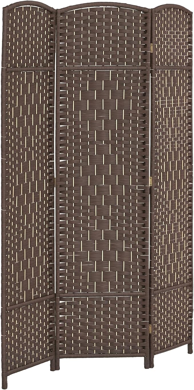 HOMCOM 3 Panel Room Divider, 6' Tall Folding Privacy Screen, Woven Freestanding Wall Partition for Home Office, Bedroom, Brown