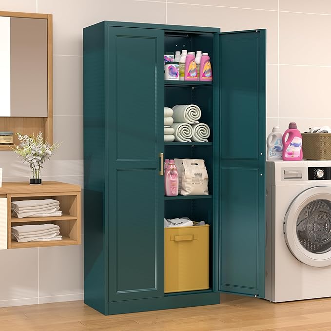 71” Metal Tall Kitchen Pantry Cabinet,Storage Cabinet with Doors and Adjustable Shelves,Modern Kitchen Hutch Cabinet,Freestanding Cupboard for Dining Living Room