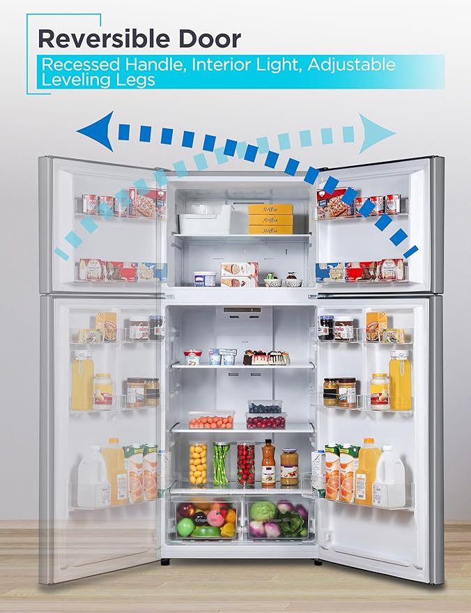 BLACK+DECKER 18.1 Cu. Ft. Top Mount Refrigerator with Ice Maker, 2-Door Refrigerator with Top Freezer, Freezer with Icemaker and Adjustable Temperature Control, ENERGY STAR, BR1810HIMS, Stainless Look