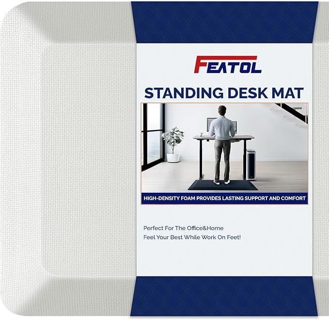 FEATOL Anti Fatigue Mats for Standing, 9/10 Extra Thick Ergonomic Standing Desk Mat, Comfort & Durable Memory Foam Standing Mat at Home,Office All Day (20" x 59", White, 2PC)