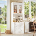 Vyre 71" Farmhouse Kitchen Pantry Cabinet, White Freestanding Coffee Bar Hutch with Glass Doors & Adjustable Shelves, Large Storage Cabinet with Microwave Stand for Living Room & Kitchen