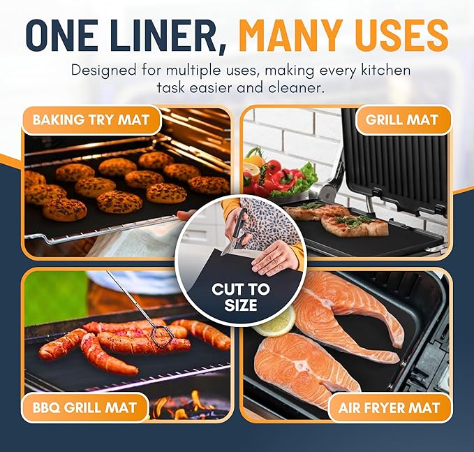 Oven Liners for Bottom of Oven - 3 Pack Large Heavy Duty Mats, 16.25”x23” Non-Stick Reusable Liner for Electric, Gas, Toasters, Grills - BPA & PFOA Free Kitchen Accessory to Keep It Clean (Black)