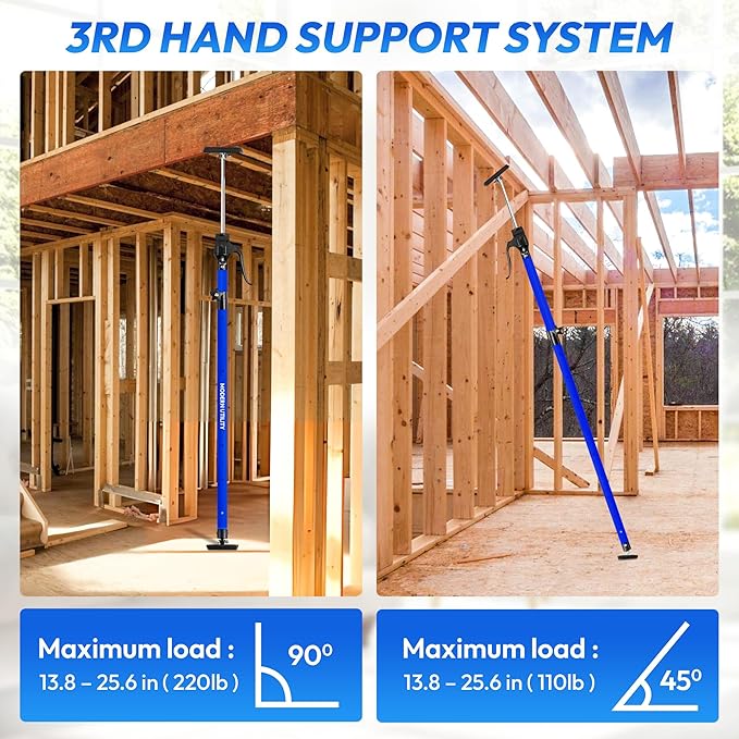 Adjustable Cabinet Jacks for Installing Cabinets (45.3-114.2 Inches 2 Pack) Heavy Duty 200 lb Metal Quick Support Rod & Third Hand Support System with Swivel Non-Slip Pads for Drywall and Ceilings.