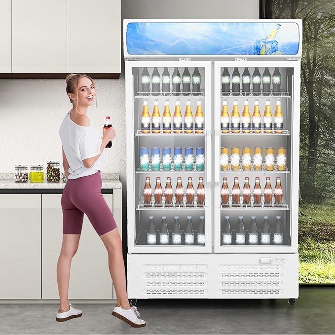 IDEALHOUSE Commercial Refrigerators, 26.8 Cu.Ft Beverage Cooler, Commercial Fridge with Glass Door Display, LED Light Adjustable Shelves Drink Cooler for Restaurant Grocery Store Home, White