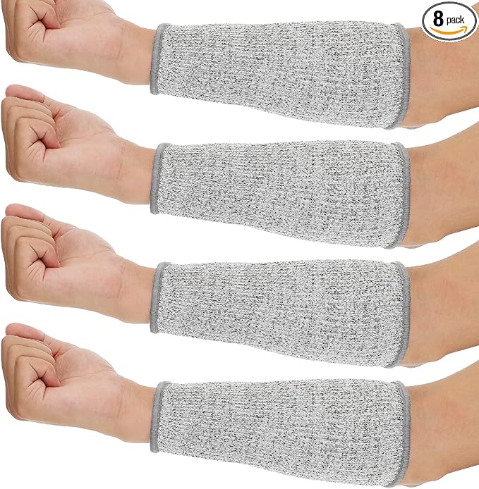 Neer 4 Pair Protective Arm Sleeves for Thin Skin Anti-Cut Burn Resistant Cover Forearm Sleeve for Cooking Construction (Gray,7.9 Inch)