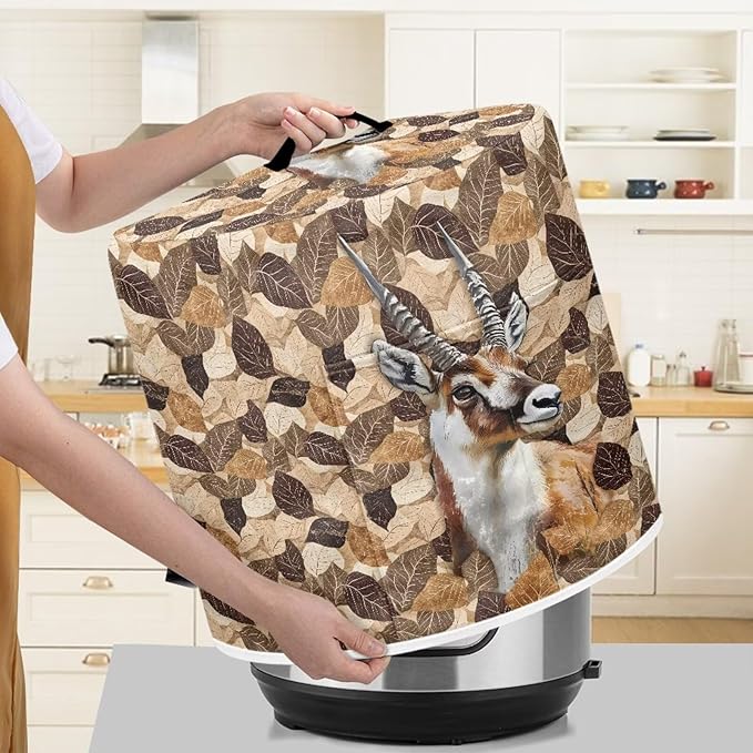 TODIYADDU Retro Leaf Elk Pressure Cooker Cover for Women Trendy Instant Pot Cover with Top Handle and Pocket Kitchen Appliance Cover Dust Cover for 3 Quart Instant Pot and Extra Accessories, L