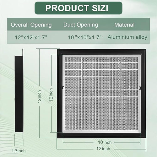 12"x12"Aluminum Gable Vent - Filter Screen for Removable,Vent Opening: 10" x 10"，Ideal for Attics and Sheds, Elevating Ventilation in Clean Spaces, Featuring a Refined Design