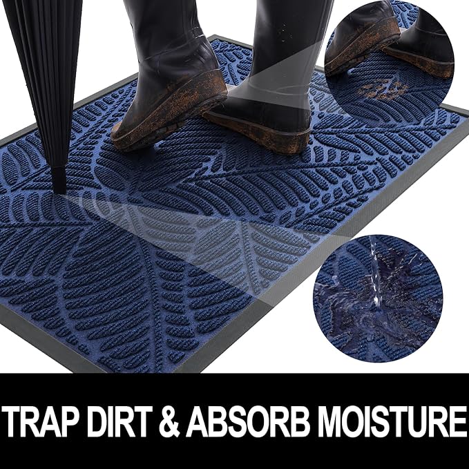 Colorxy Waterproof Doormat, Sturdy Natural Rubber Front Indoor Mat, Non Slip Low Profile Indoor Outdoor Door Mats, Stain and Fade Resistant Floor Mat, Easy Clean Patio Entrance Mat, 48''x32'', Navy