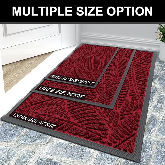 Colorxy Waterproof Doormat, Sturdy Natural Rubber Front Indoor Mat, Non Slip Low Profile Indoor Outdoor Door Mats, Stain and Fade Resistant Floor Mats, Easy Clean Patio Entry Mat, 36''x24'', Burgundy