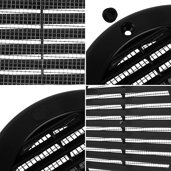 Repa Market 4 Inch (Opening) Black Round Air Vent Cover - Pack of 10 Plastic Fresh Air Intake Vent - AC Cover with Nylon Mesh Screen - Wall, Ceiling HVAC Return Air Register - Modern Soffit Vents