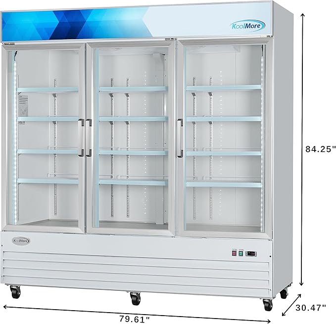 KoolMore 80 in. Commercial Three Glass Door Display Upright Freezer Merchandiser in White 52 Cu. Ft. (MDF-3GD-52C-WH)